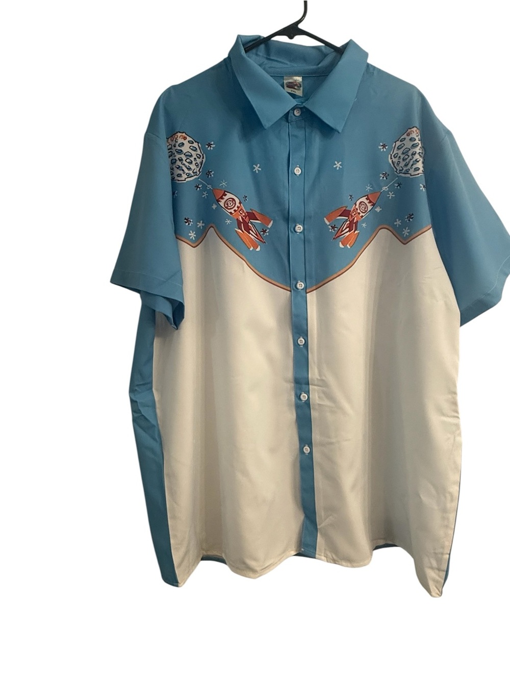 Daddyboz Rocket Ship Button Up Shirt 2XL Retro Space Camp Blue NWOT